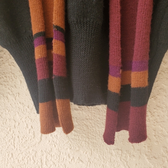 Vintage Black Wool Color Block Pull Over Style Unisex Sweater Attached Scarf L - Picture 4 of 11